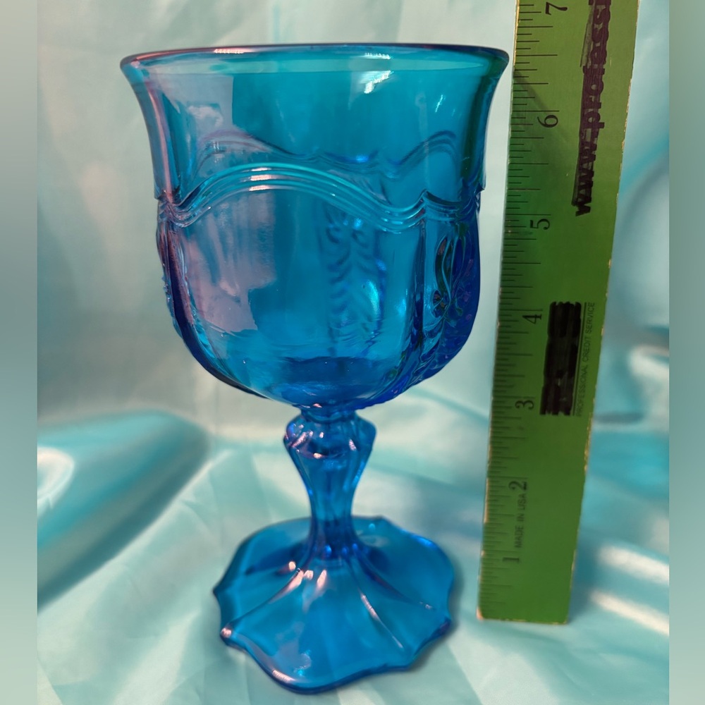 Fenton Colonial Blue Empress Footed Goblet - Picture 9 of 11